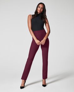 This smoothing pant comes in our premium ponte fabric with targeted compression built in, powered by SPANX CoreSure Tech™. With comfortable 4-way stretch and a high rise waist, this slim straight pant will have you feeling smooth from tummy to thigh, and oh-so-comfortable throughout the leg. No zippers, no buttons, and no pockets (so no bulk!) at the hips—all for the ultimate smoothing effect. | Spanx Women's SPANXsmooth PerfectFit Ponte Slim Straight Pant Straight Leg Pants Outfit, Interview Outfits, Slim Straight Pants, Work Pants Women, Straight Leg Pant, Fall Photo, Deep Winter, Perfect Pant, Office Attire