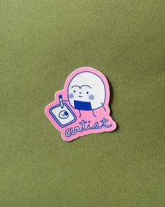 a sticker with an image of a person holding a flask in their hand