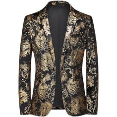 Season:All Seasons; Fabric:Polyester; Gender:Men's; Occasion:Wedding Party,Cocktail; Placket:Single Breasted Two-button; Pattern:Floral; Neckline:Notched; Outerwear Type:Blazer,Cocktail Attire; Listing Date:07/12/2024; Bust:; Length:; Shoulder Width:; Sleeve: Cocktail Attire Men, Light Suit, Gold Blazer, Fitted Blazer Jacket, Party Jackets, Slim Fit Blazer, Mens Suit Jacket, Slim Fit Blazers, Cocktail Attire