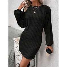 -Color: Black -Style: Casual -Pattern Type: Plain -Details: Rib-Knit -Neckline: Round Neck -Sleeve Length: Long Sleeve -Type: Bodycon -Sleeve Type: Batwing Sleeve -Waist Line: Natural -Hem Shaped: Pencil -Length: Midi -Fit Type: Regular Fit -Fabric: Medium Stretch -Material: Knitted Fabric -Composition: 96% Polyester, 4% Elastane -Care Instructions: Machine Wash Or Professional Dry Clean -Sheer: No **Open To Offers!!!** **Bundle To Save More** **30% Off Bundles Of 2 Or More Items!!** ***Orders G Casual Bodycon Dress For Fall, Casual Winter Bodycon Dress For Work, Black Knit Sweater Dress Crew Neck, Chic Black Knit Bodycon Dress, Black Crew Neck Bodycon Dress For Night Out, Casual Bodycon Dress For Work In Fall, Casual Bodycon Sweater Dress For Date Night, Fall Casual Bodycon Dress For Date Night, Casual Bodycon Dress For Fall Date Night