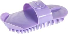 a close up of a purple comb on a white background