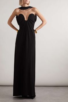 Ysl Dress, Saint Laurent Dress, Crepe Gown, Black Gown, Gala Dresses, Party Gowns, Designer Wear, Coat Fashion, Dress Codes