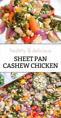 the healthy and delicious sheet pan cashew chicken is ready to be eaten