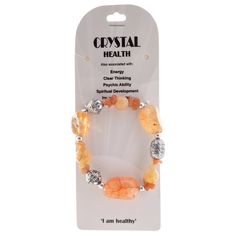 Buy the John Bead Crystal Orange-Dyed Citrine Natural Stone Bracelet at Michaels. com. Crystals are sometimes believed to have health benefits and these stones in particular are associated with energy, clear thinking, psychic ability, spiritual development and immune system performance. This cute accessory features orange-dyed citrine, natural stone beads and silver-tone spacer beads. Crystals are sometimes believed to have health benefits and these stones in particular are associated with energ Psychic Ability, Clear Thinking, Natural Stone Beads, Spiritual Development, Natural Stone Bracelets, Psychic Abilities, Gemstone Bracelet, Stone Bracelet, Spacer Beads