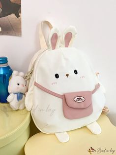 Bird in Bag - Animal Cartoon Rabbit Backpack with Pendant, Student Bookbag Stylish Daypack with Padded Straps, Waterproof Backpack Cute Rabbit Backpack, Bunny Backpack, Preppy Bags, Backpack Cute, Cartoon Rabbit, Animal Cartoon, Rabbit Cartoon, Waterproof Backpack, Classic Backpack