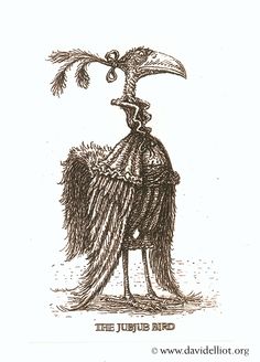 a drawing of a bird wearing a long dress with feathers on it's head