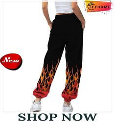 Women's Sweatpants Pants Trousers Black Mid Waist Fashion Streetwear Casual Daily Print Micro-elastic Full Length Breathable Flame S M L Xl Xxl Baggy Bottoms For Fall Leisure, Hip Hop Style Stretch Trousers, Trendy Black Harem Pants For Fall, Black High Waist Hip Hop Sweatpants, Hip Hop High Waist Black Sweatpants, Baggy High Waist Bottoms For Leisure, Hip Hop Style Stretch Full-length Sweatpants, Hip Hop Black High Waist Sweatpants, High Waist Baggy Bottoms For Leisure