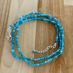 Blue Apatite 3 mm adjustable 20-22 inches  silver plated clasp Adjustable Apatite Beaded Bracelets, Adjustable Faceted Turquoise Beaded Necklaces, Adjustable Faceted Turquoise Necklace, Adjustable Faceted Blue Crystal Necklace, Bead Ideas, Blue Apatite, Beaded Necklaces, Favorite Jewelry, Necklace Etsy