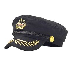 PRICES MAY VARY. 100% Polyester, Gold Embroidered Crown emblems， The real black cord is round the forehead and held in place by "anchor" fastened button either side One size fits most, measure approx. 22.5” in Head circumference. Fits a massive noggin like man who wear a 7 3/4 hat, rich color to choose Fun & Wild & Free, It has a surprisingly official look from a few feet away and is well made/symmetrical, It was perfect and he received a ton of compliments on Instagram and Facebook Men can use Military Beret, Captain Cap, Beret Fashion, Sailor Cap, Navy Cap, Vintage Sailor, Army Cap, Navy Sailor, Navy Hats