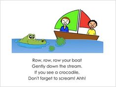 an alligator and a man in a boat with the caption row, row your boat gently down the stream if you see a crocodile, don't forget to scream ami