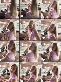 a collage of photos of a woman in a car