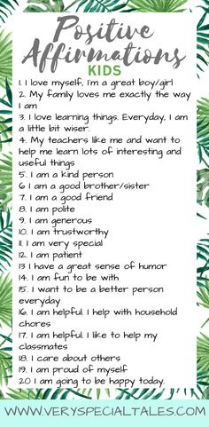 the positive affirments list for kids