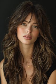 Haircut Bangs, Curled Hairstyles For Medium Hair, Bangs Wavy Hair, Black Hair Dye, Hairstyles For Layered Hair, Long Layered Haircuts, Wedding Hair Inspiration, Long Hair With Bangs