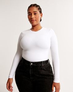 Women's Low Rise Baggy Jean | Women's Bottoms | Abercrombie.com Bodysuit White, Tank Bodysuit, Navy Skirt, Long Sleeve Bodysuit, Women's Tops, American Apparel, Sleeve Cotton