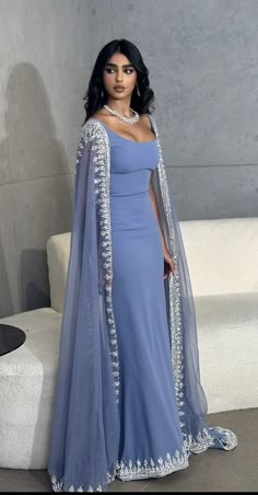 Dresses With Cape Sleeves, Prom Dresses Long Mermaid, Floor Length Prom Dresses, Blue Evening Dresses, Blue Mermaid, Crystal Blue, Cape Dress