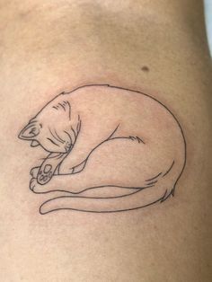 a cat tattoo on the back of a woman's thigh, with an outline of a ferret