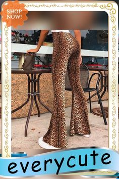 Leopard Flare Pants Women Long Bell Bottom Pants Female Tiger Pattern High Waisted Trousers Ladies Elastic Streetwear Stretch High Waist Harem Pants For Fall, Trendy Stretch High Waist Harem Pants, Trendy High-waist Stretch Harem Pants, Trendy Fitted High Waist Harem Pants, Fall Stretch Full Length Harem Pants, High Waist Stretch Harem Pants, Stretch Harem Trousers For Fall, Fitted High-waist Harem Pants For Fall, Brown Stretch High Waist Wide Leg Pants