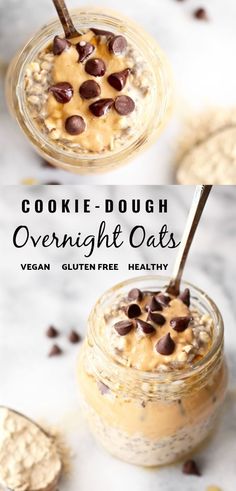 cookie dough overnight oats with chocolate chips on top