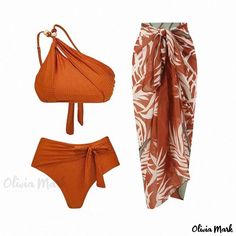 Olivia Mark - Modest one-piece swimsuit with bikini, tummy coverage beach skirt, chiffon sarong, spa swimwear Chiffon Wrap Skirt, Beach Wrap Skirt, Holiday Outfit Inspiration, Wrap Bathing Suit, Skirt Chiffon, Beach Spa, Skirted Swimsuit, One Shoulder Swimsuit, Chiffon Wrap