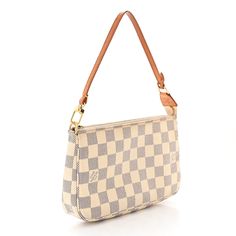 This is an authentic LOUIS VUITTON Damier Azur Pochette Accessories. This stylish pochette is crafted of Louis Vuitton's signature Damier canvas in blue and white. The bag features a vachetta strap and the brass top zipper opens to a beige fabric interior. Pochette Accessories, Louis Vuitton Damier Azur, Beige Fabric, Authentic Louis Vuitton, Louis Vuitton Damier, Louis Vuitton, Blue And White, Brass, Zipper