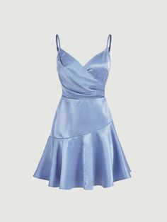 Light Blue Dress Short, Flowy Dress Short, Periwinkle Dress, Short Satin Dress, Satin Cami Dress, Hoco Dresses Short, Blue Dress Short, Blue Silk Dress, Marine Uniform