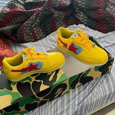 Used- Like New With Box Only Been Wearing 3 Times Bape Shoes, Brand Shoes, Shoe Brands, Red Yellow, Men's Shoes, Like New, Man Shop, Yellow, Red