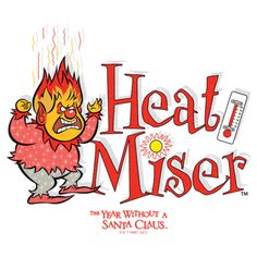 the logo for heat misser with an angry cartoon character in red and yellow clothing