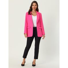 Keep your look semi-formal and fashion in spring weather with this office blazer from Hobemty, featuring long sleeve, 1 button, notch lapel collar. Comfortable and classic, pair with semi-formal shirt or dress for a chic office look. Focused on Ladies' Semi-Formal Wear - This blazer can be a perfect addition to almost any outfit from formal to daily wear, great for work, meeting, office, businesses, work, party, cocktail, wedding, casual, daily dressing, etc. Hot Pink Blazer Outfit, Pink Blazer Outfit, Womens Tailored Suit, Hot Pink Blazer, Meeting Office, Hot Pink Blazers, Spring Blazer, Wedding Casual, Smart Work