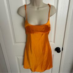 Nwt Satin Tangerine Lush Mini Dress, Size Small. Adjustable Straps, Open Back But Could Still Wear Strapless. Perfect For Summer! Yellow Flowy Dress, Acid Bath, Gingham Jacket, Bow Detail Dress, Denim Maxi Skirt, Black Lace Dress, Mini Wrap Dress, Embroidery Dress, Tweed Jacket