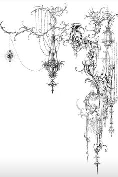 a drawing of a chandelier hanging from the ceiling