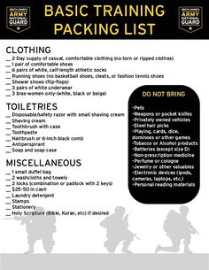 a black and white poster with instructions on how to pack for an army boot camp