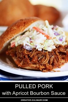 pulled pork with apricot bourbon sauce on a plate