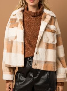 Plaid Faux Fur Jacket Plaid Color Palette, Winter Basics, Color Sweater, Teddy Jacket, Fall Color, Cool Jackets, Plaid Jacket, Casual Coat, Faux Fur Jacket