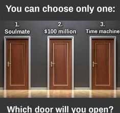 three doors with the words you can choose only one which door will you open?