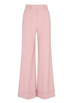 Featuring a high waist, wide-leg silhouette, and chic cuff detail, these trousers offer a perfect blend of elegance and comfort. Ideal for both professional and casual wear, they bring a touch of sophistication to any ensemble. High waist Wide-leg silhouette Chic cuff detail 43% Wool, 53% Polyester, 4% Elastane Dry Clean Only Chic Wide Leg Dress Pants With Pressed Crease, Modern Wide Leg Pants For Spring Formal, Modern Wide Leg Pants For Formal Spring Events, Luxury Wide-leg Dress Pants, Luxury Wide Leg Dress Pants, Modern Formal Wide Leg Pants For Spring, Spring Wide Leg Pantsuit With Pressed Crease, Chic High-waisted Wide Leg Pants With Pressed Crease, Chic Full Length Wide Leg Pants For Workwear