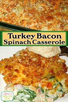 Turkey Bacon Spinach Casserole Oven Casserole Recipes, Spinach Casserole Recipes, Turkey Spinach, Bacon Dinner, Favorite Casserole Recipes, Bacon Casserole, Recipe Folder, Turkey Leftovers