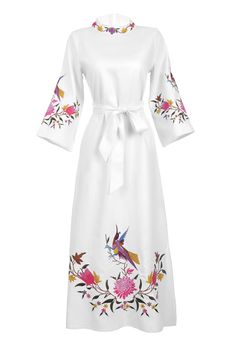 Fanm Mon Dress L / White Asia Spring Daywear Maxi Dress With Floral Embroidery, Spring Floral Embroidery Maxi Dress For Daywear, Floral Embroidered Maxi Dress For Spring Daywear, Spring Floral Embroidered Maxi Dress For Daywear, Elegant Spring Maxi Dress With Embroidered Hem, Long Sleeve Linen Dress With Floral Embroidery, Spring Embroidered Half Sleeve Dresses, Half Sleeve Embroidered Spring Dress, Spring Embroidered Linen Midi Dress