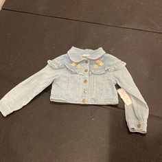 Little Lass Denim Jacket Size 4 Has A Cropped Fit New With Tags Attached Cute Long Sleeve Denim Blue Outerwear, Cute Long Sleeve Denim Jacket For Spring, Cute Denim Blue Spring Outerwear, Denim Blue Cute Spring Outerwear, Cute Medium Wash Denim Jacket For Spring, Cute Denim Blue Outerwear For Fall, Cute Denim Blue Fall Outerwear, Cute Medium Wash Outerwear For Spring, Cute Button-up Spring Outerwear