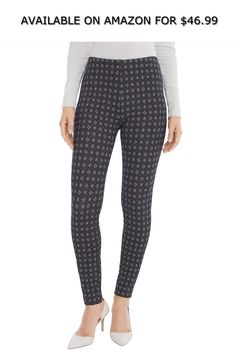 Chico's Women’s Dotted Souvenir Ponte Leggings ◆ AVAILABLE ON AMAZON FOR: $46.99 ◆ A new take on plain black leggings, ours have a miniature pattern evoking those seen in Provence Plain Black Leggings, Ponte Leggings