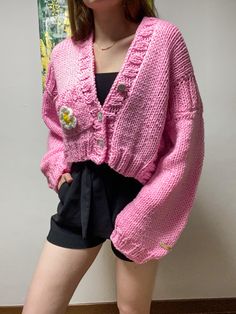 Pink cardigan for fall, barbie style Cute Cotton Cardigan With Button Closure, Cotton Cardigan With Button Closure, Cute Style, Cute Knitted Spring Outerwear, Casual Hand Knitted Spring Cardigan, Spring Trendy Hand Knitted Cardigan, Hand Knitted Trendy Spring Cardigan, Cozy Pink Sweater With Pockets, Cute Pink Cardigan With Button Closure, Casual Hand Knitted Cotton Outerwear