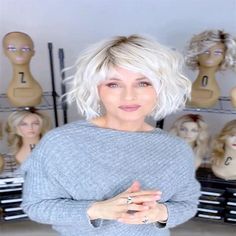 Short Pixie Cuts Hair Wigs Ombre Platinum Blonde Natural Straight Heat Resistant Synthetic Wigs with Bangs Natural Daily Use Wig 2024 - $17.49 Natural Ash Blonde, Blonde With Dark Roots, Creamy Blonde, Cosplay Hair, Wigs Online, Pixie Bob, Hair Toppers, Short Wigs, Light Blonde