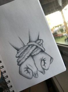 a drawing of two hands holding a rope