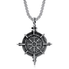 ProductNo SP220217VGEL Viking Vegvisir, Compass Pendant Necklace, Long Stone Necklace, Vintage Compass, Shark Necklace, Compass Pendant, The Vikings, Viking Symbols, Mens Chain Necklace