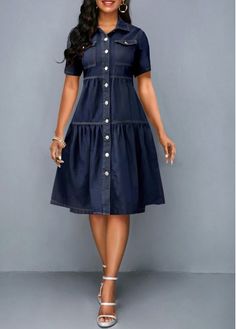 Color:Denim Blue;Size:S;Size:M;Size:L;Size:XL;Size:XXL;Package Contents:1 X Dress;Occasion:Other;Style:Casual; Camo Dress Outfit, Women Attire, Vestidos Jeans, Camo Dress, African Wear Dresses, Printed Casual Dresses, Crop Dress, Denim Dresses, Red Chiffon