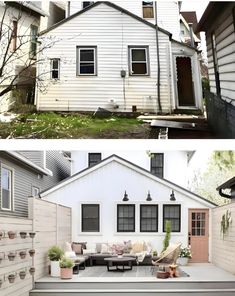 before and after pictures of an old house that has been renovated into a modern home