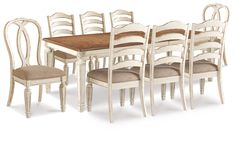 Realyn Chipped White Dining Table with 8 Chairs - Ornate Home Dining Server, White Dining Table, White Dining Chairs, Ornate Furniture, Extension Table, Square Dining Tables, Oval Table, Dining Room Set, Distressed Wood