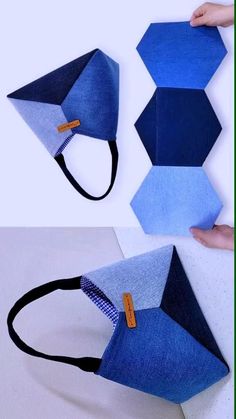 two images show how to make an origami hat out of felt and fabric