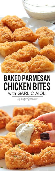 baked parmesan chicken bites with garlic aioli is an easy appetizer