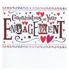 congratulations on your engagement card with hearts and swirls in red, pink, purple, and black