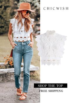 Free Shipping & Easy Return. Up to 30% Off. Your Sassy Start Sleeveless Crochet Lace Top featured by karinastylediaries. #top#lacetop #casualoutfit #womenoutfit #womenfashion #crochettop #clothing #cutetop #springoutfit #summeroutfit #datingoutfit #sleevelesstop Mom Tummy, Casual Party Outfit, Jeans Street Style, Crochet Lace Top, Party Clothes, Cap Sleeve, Mode Inspiration, Crochet Lace, Primavera Estate